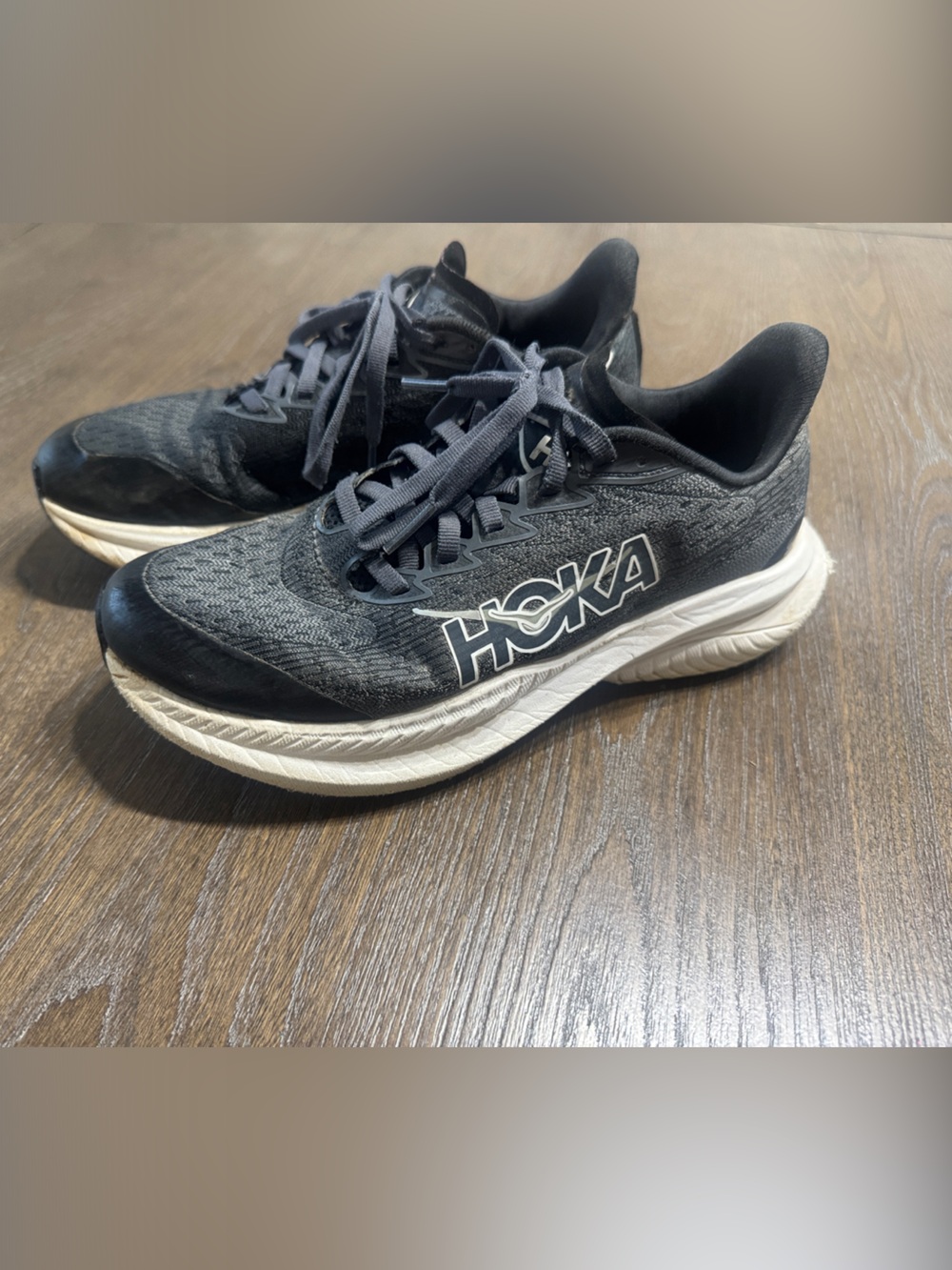 Hoka kids Black and White Athletic Running Shoes